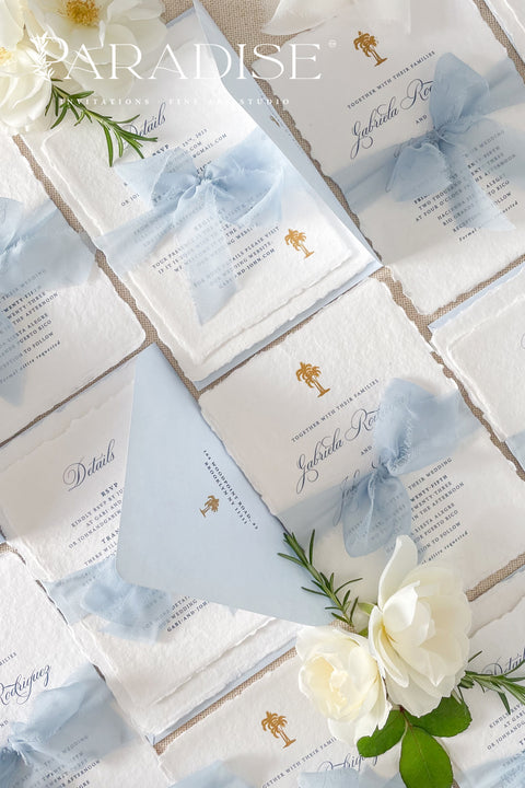 Bring the warmth of the tropics to your special day with our handmade palm tree wedding invitations, designed for couples who dream of a sun-kissed, seaside celebration. Each invitation is crafted by hand and features an elegant palm tree motif - symbolizing peace, paradise, and everlasting love.