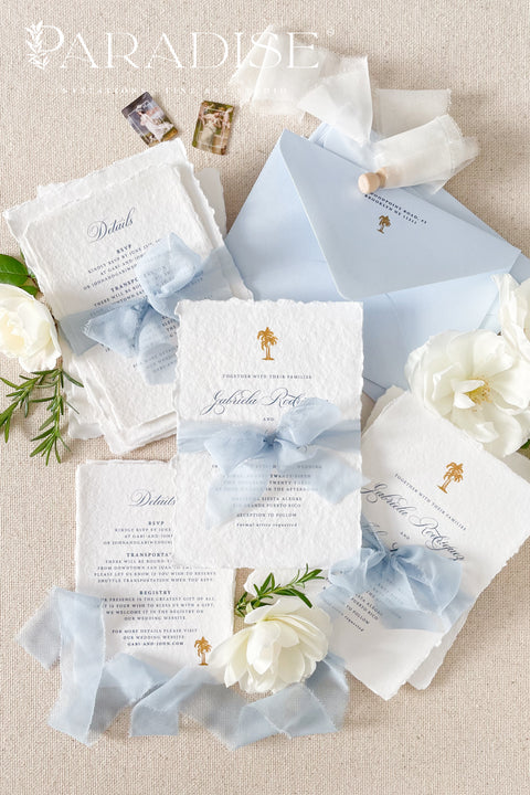 Bring the warmth of the tropics to your special day with our handmade palm tree wedding invitations, designed for couples who dream of a sun-kissed, seaside celebration. Each invitation is crafted by hand and features an elegant palm tree motif - symbolizing peace, paradise, and everlasting love.