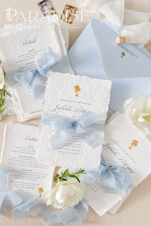 Bring the warmth of the tropics to your special day with our handmade palm tree wedding invitations, designed for couples who dream of a sun-kissed, seaside celebration. Each invitation is crafted by hand and features an elegant palm tree motif - symbolizing peace, paradise, and everlasting love.