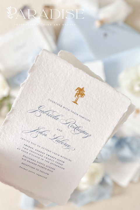 Bring the warmth of the tropics to your special day with our handmade palm tree wedding invitations, designed for couples who dream of a sun-kissed, seaside celebration. Each invitation is crafted by hand and features an elegant palm tree motif - symbolizing peace, paradise, and everlasting love.