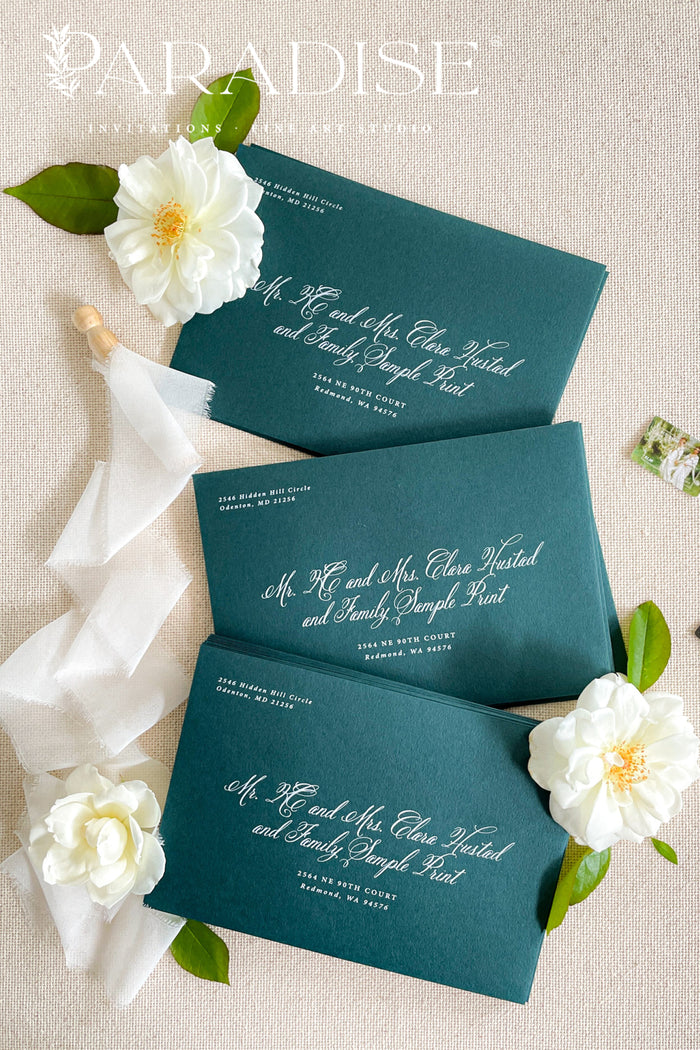 Emerald Envelopes and White Ink Printing