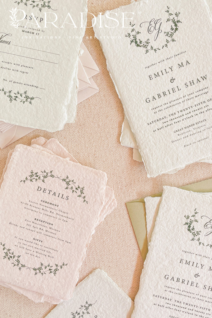 Lainey Colored Handmade Paper Wedding Invitations