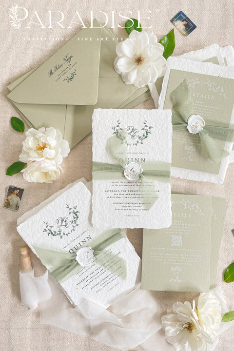 Announce your special day with the serene and natural beauty of these handmade paper wedding invitations. Perfect for a garden wedding or an outdoor celebration, this suite combines the luxurious, tactile feel of artisan paper with a delicate botanical design. The result is a truly romantic set of wedding stationery that will enchant your guests and beautifully set the tone for your special day.
