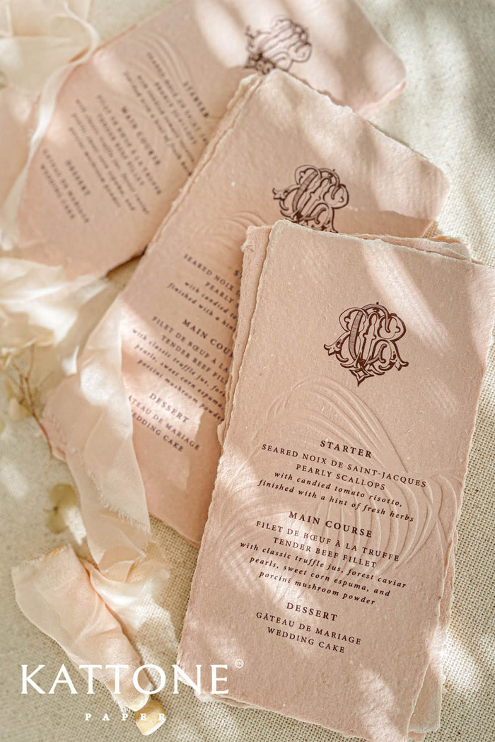 Skylar Colored Handmade Paper Wedding Menus
