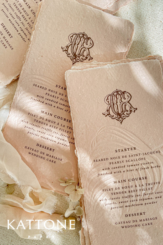 Skylar Colored Handmade Paper Wedding Menus