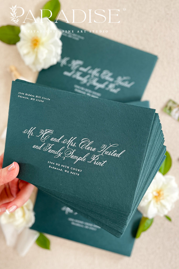 Emerald Envelopes and White Ink Printing