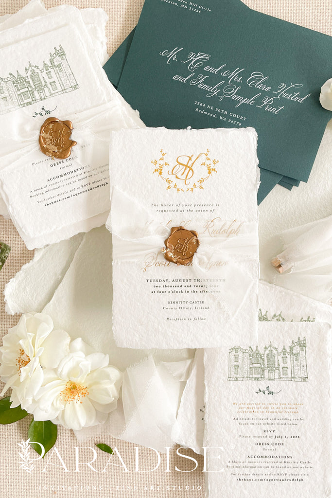 Magnolia Handmade Paper Wedding Invitation Sets