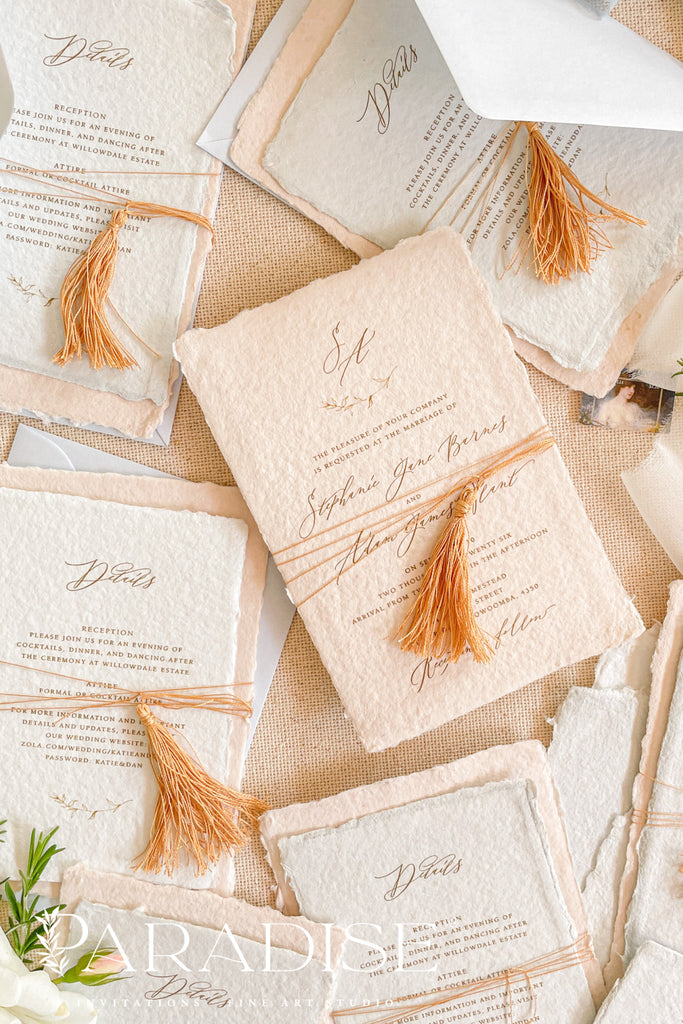 Maryam Tassels and Colored Handmade Paper Wedding Invitations