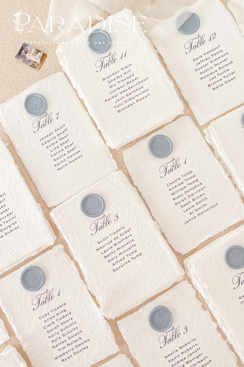 Elevate your wedding décor with our botanical handmade paper table numbers, crafted on deckle-edged cotton paper and printed with delicate floral-inspired typography. Each piece is adorned with subtle botanical detailing, creating a natural, organic aesthetic perfect for garden weddings, rustic themes, or fine-art celebrations. These table numbers add refined charm to any reception setting, offering both beauty and functionality.