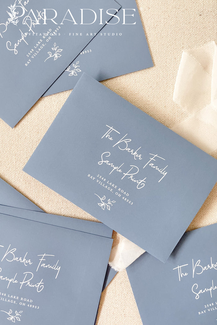 Dusty Blue Envelopes and White Ink Printing