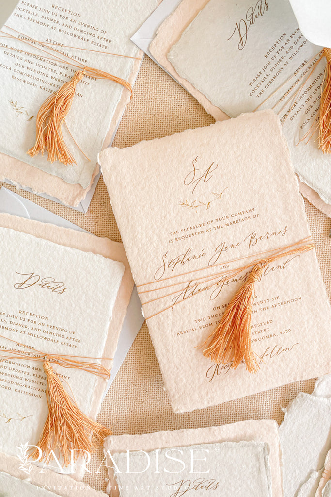 Maryam Tassels and Colored Handmade Paper Wedding Invitations