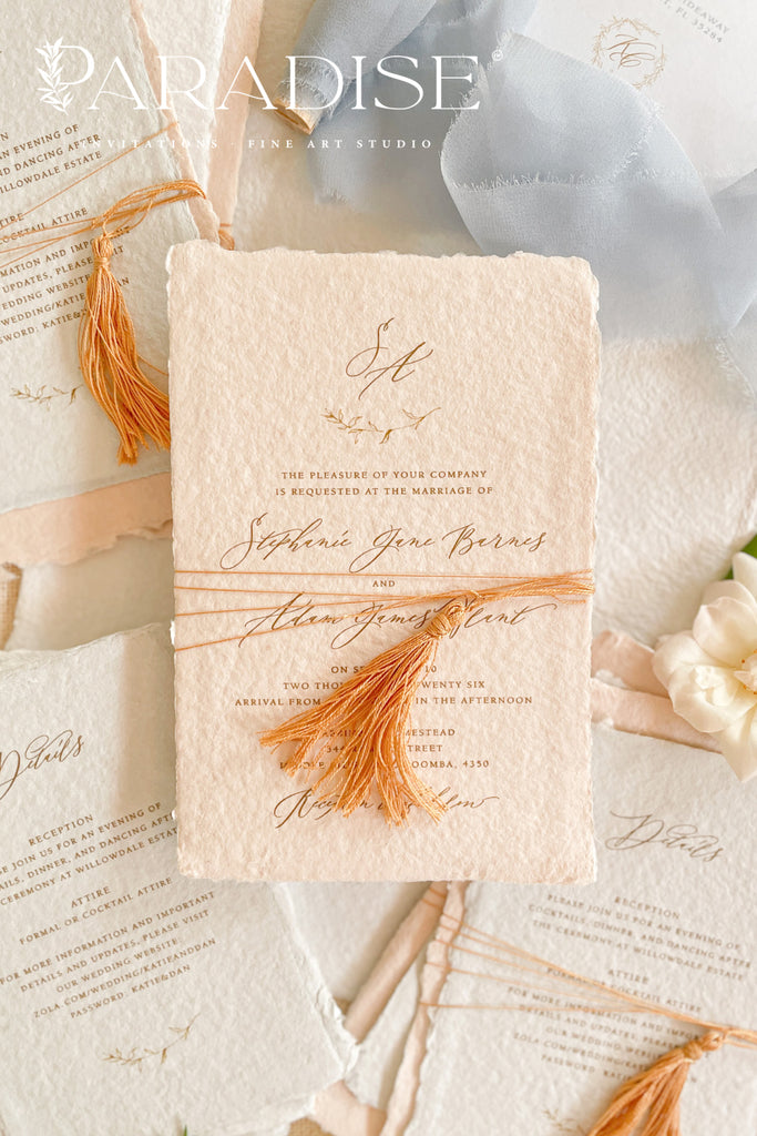 Maryam Tassels and Colored Handmade Paper Wedding Invitations