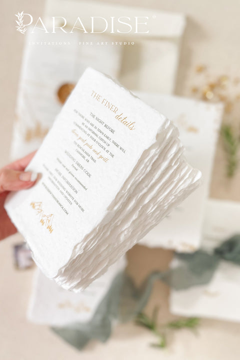 Invite your guests to your special day with the perfect blend of natural beauty and refined elegance. These unique mountain invites are printed on luxurious, eco-friendly handmade paper, giving them a rich, organic texture. A delicate golden leaf detail adds a touch of understated luxury, perfectly complementing the rugged charm of a mountain landscape. This rustic chic stationery is ideal for a nature-inspired wedding that is both sophisticated and environmentally conscious.