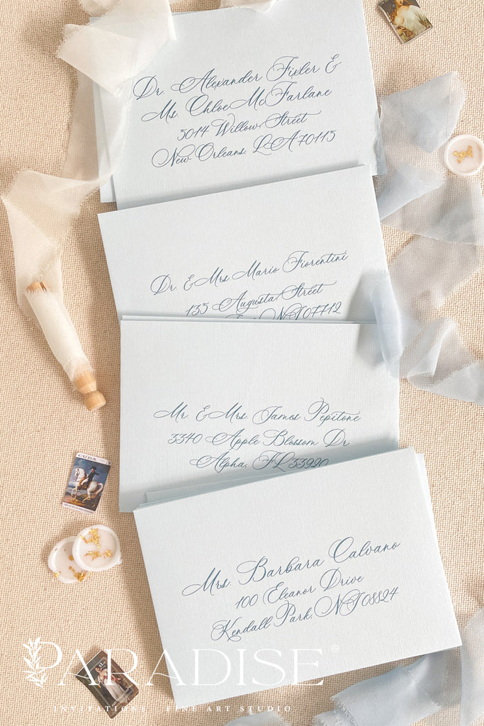 Coco Linen Baby Bleu Envelopes and Address Printing