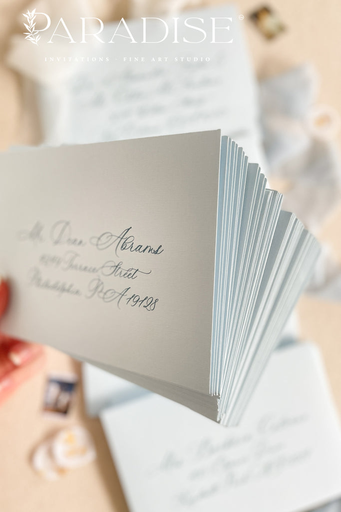 Coco Linen Baby Bleu Envelopes and Address Printing