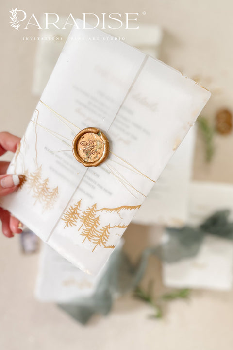 Invite your guests to your special day with the perfect blend of natural beauty and refined elegance. These unique mountain invites are printed on luxurious, eco-friendly handmade paper, giving them a rich, organic texture. A delicate golden leaf detail adds a touch of understated luxury, perfectly complementing the rugged charm of a mountain landscape. This rustic chic stationery is ideal for a nature-inspired wedding that is both sophisticated and environmentally conscious.