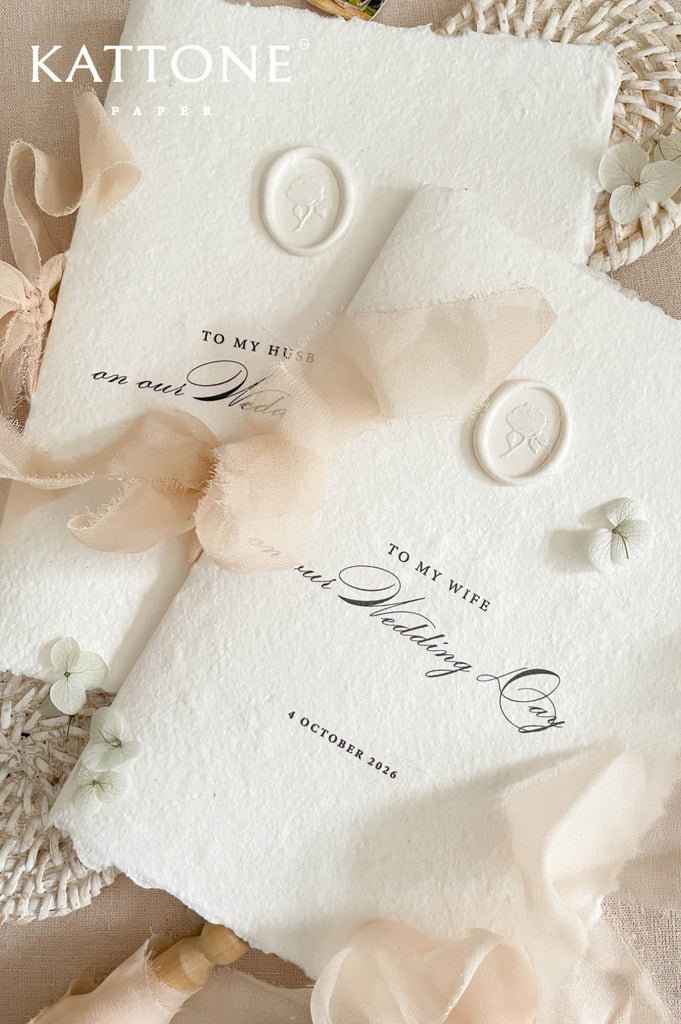 Elegant handmade paper wedding vows booklet with deckled edges designed for personal vows and meaningful ceremony readings.
