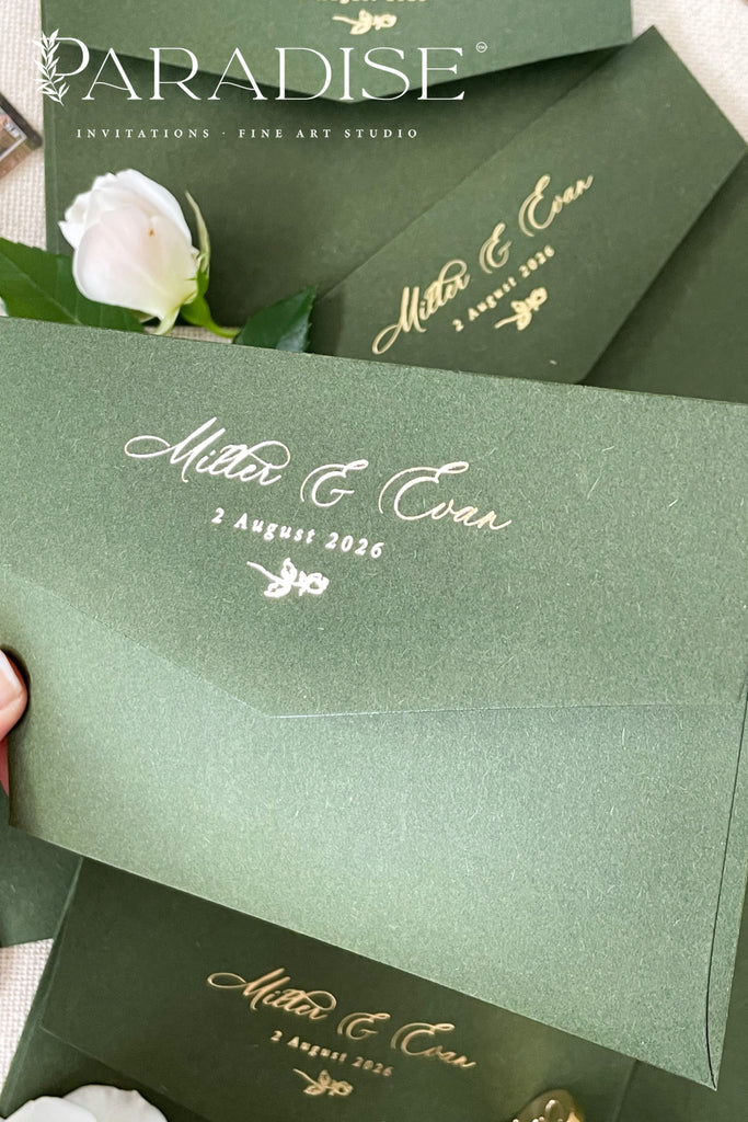 Forest Green Envelopes, Real Hot Foil Printing