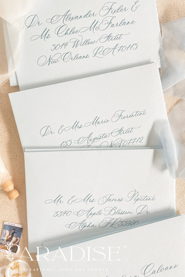 Coco Linen Baby Bleu Envelopes and Address Printing