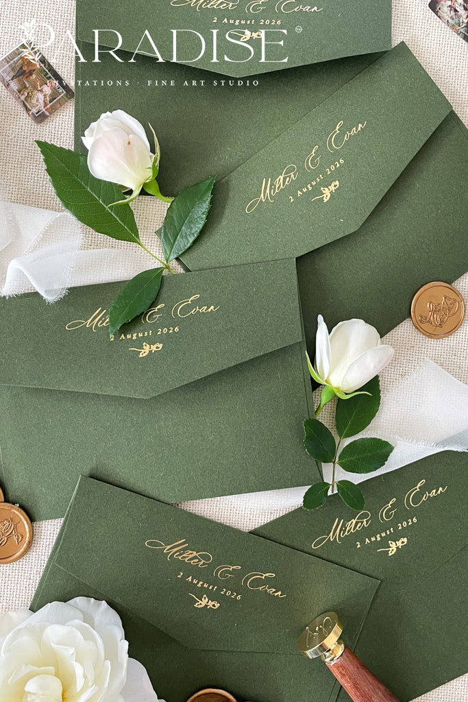 Forest Green Envelopes, Real Hot Foil Printing