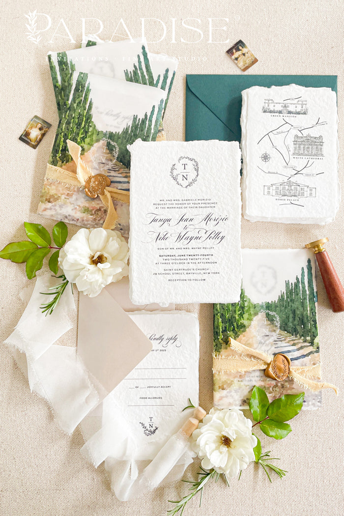 Ada Handmade Paper Wedding Invitations with Cotton Belly Bands