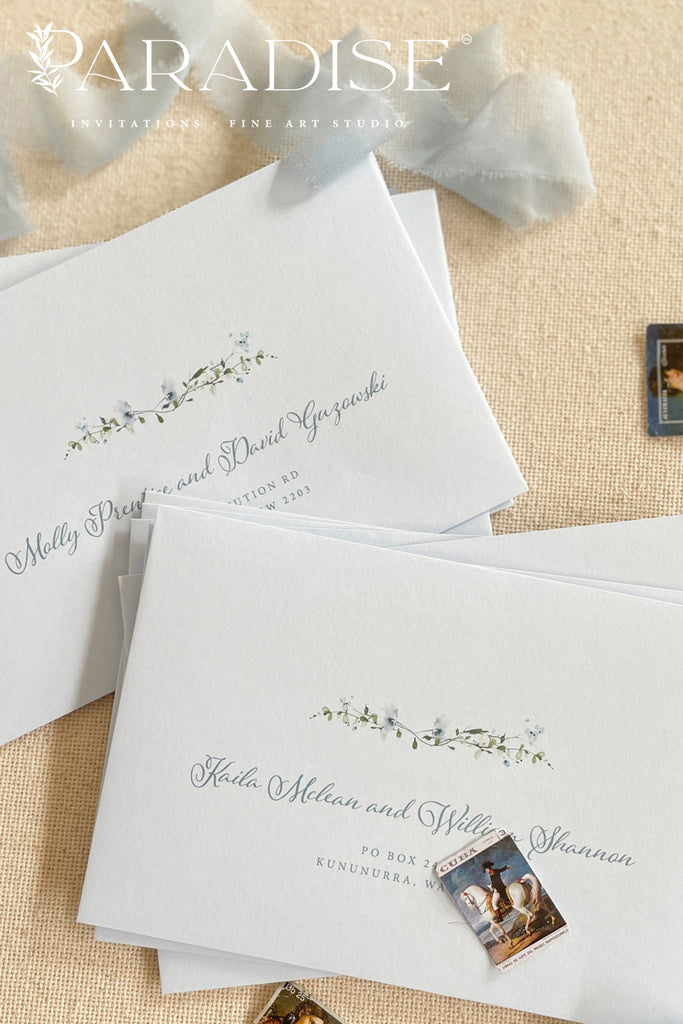 Coco Linen Baby Bleu Envelopes and Black Ink Printing