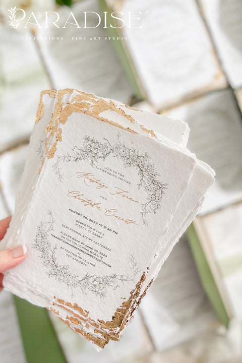 Announce your special day with the serene beauty of our garden wedding stationery set. This collection features a delicate golden leaf on each invite, adding a touch of timeless elegance and luxury. Perfect for a lush garden ceremony, an intimate outdoor reception, or any couple who appreciates a subtle yet romantic and sophisticated aesthetic. The unique design of this timeless romantic stationery is sure to set a beautiful and memorable tone for your celebration.