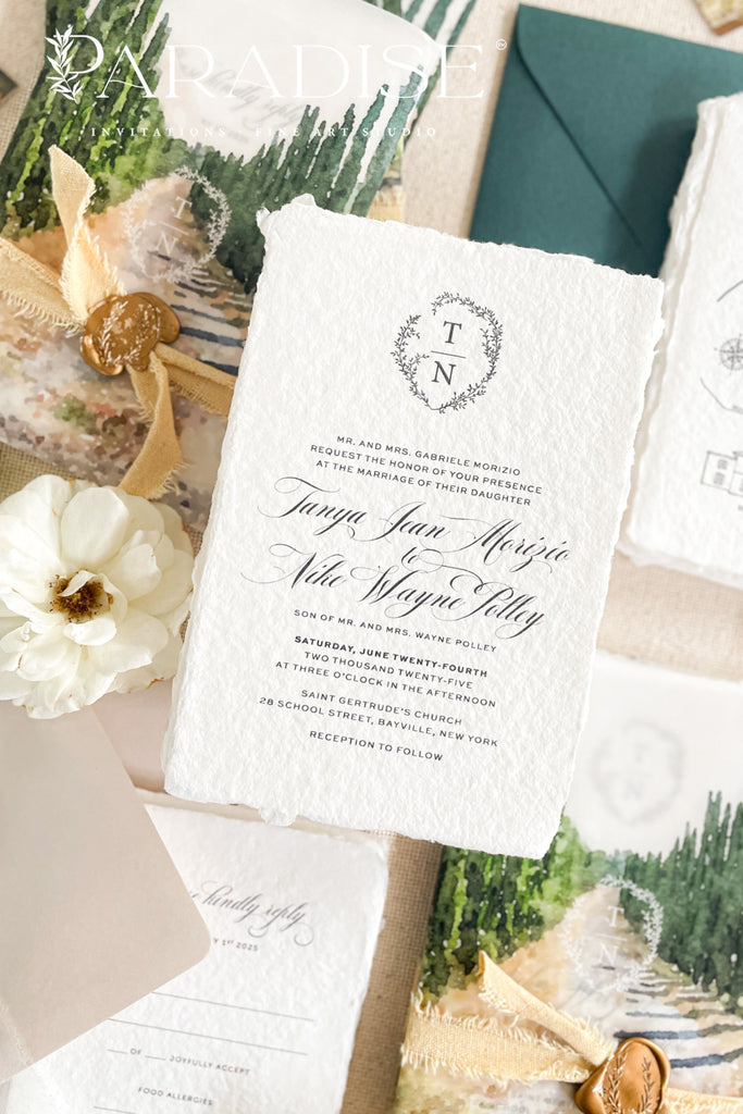 Ada Handmade Paper Wedding Invitations with Cotton Belly Bands