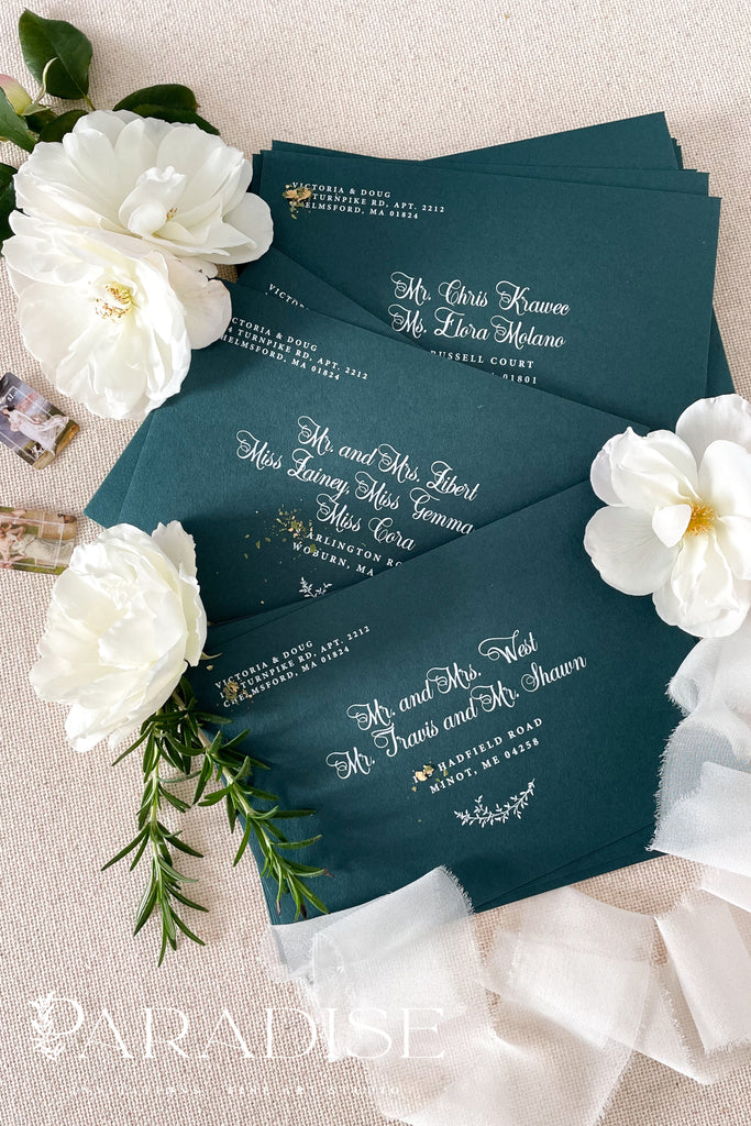 Emerald Envelopes and White Ink Address Printing