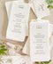 Elevate your wedding tablescape with our handmade paper wedding menus, beautifully printed on 100% cotton rag paper with naturally torn deckled edges. Each menu is a work of art - thoughtfully designed with elegant typography and soft, organic textures that bring fine art sophistication to your reception. These menus double perfectly as place cards, with personalized guest names printed at the top, offering a seamless and refined seating presentation.
