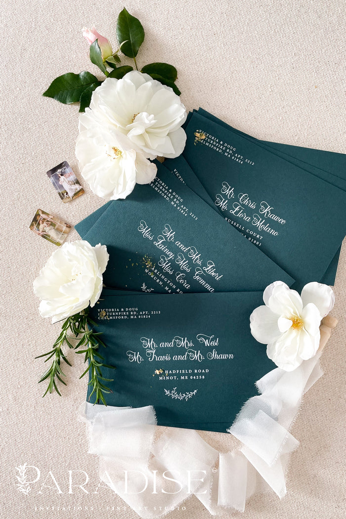 Emerald Envelopes and White Ink Address Printing