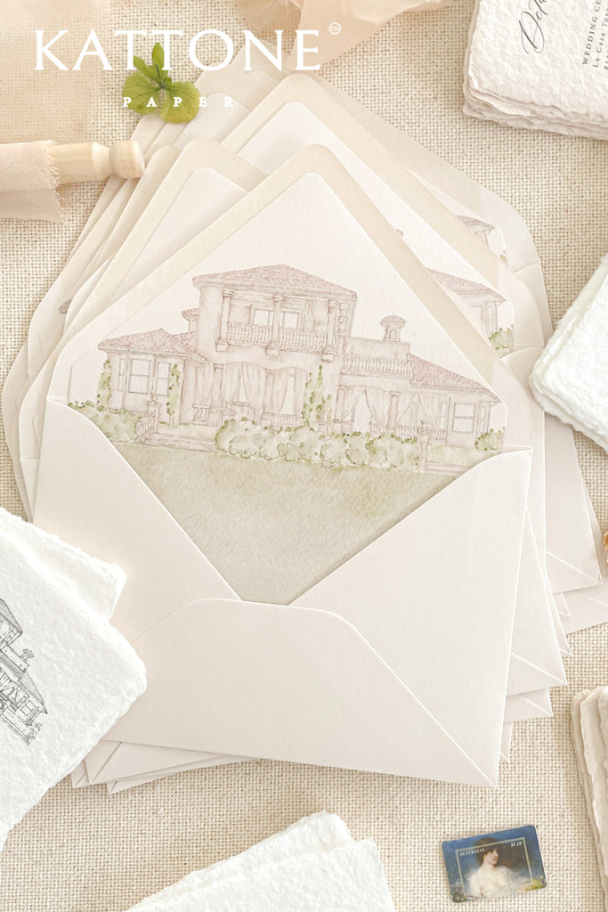 Almond Envelopes and Venue Illustration Liners