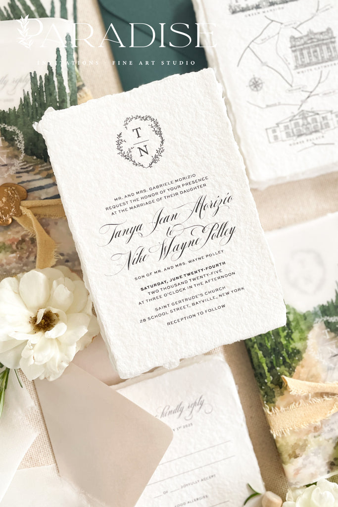 Ada Handmade Paper Wedding Invitations with Cotton Belly Bands