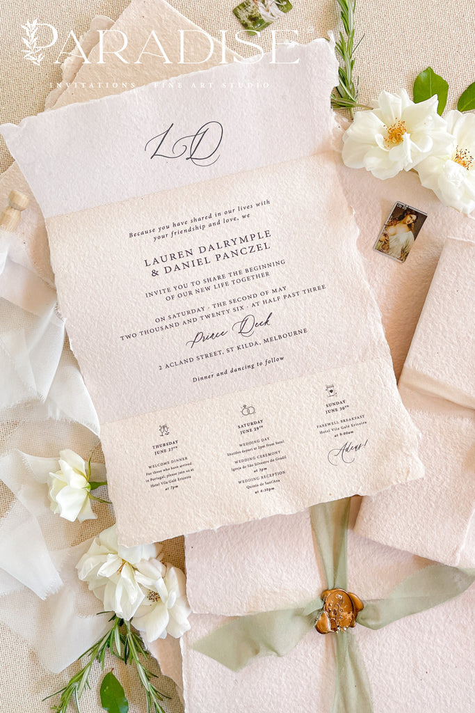 Rosie Tri Fold Handmade Paper Wedding Invitation Sets