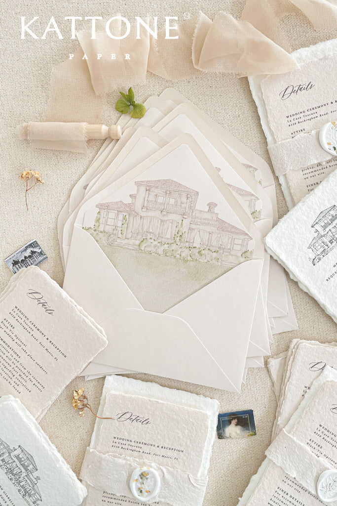 Almond Envelopes and Venue Illustration Liners