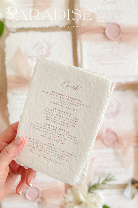 This exquisite wedding invitations suite offers a perfect blend of natural texture and personalized elegance. Each invite is a beautiful work of art, featuring a delicate floral invites design and a custom monogram created just for you. Printed on luxurious handmade paper with a romantic deckle edge, these pretty invites are a tactile and beautiful preview of your special day.