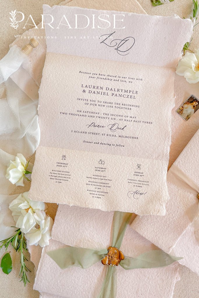 Rosie Tri Fold Handmade Paper Wedding Invitation Sets