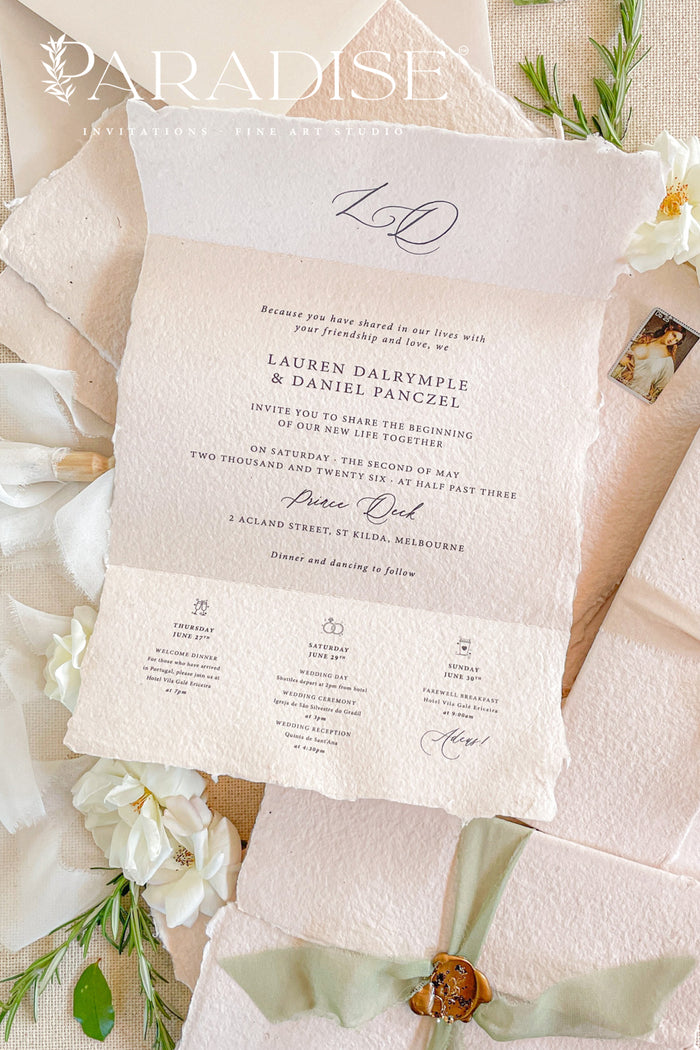 Rosie Tri Fold Handmade Paper Wedding Invitation Sets