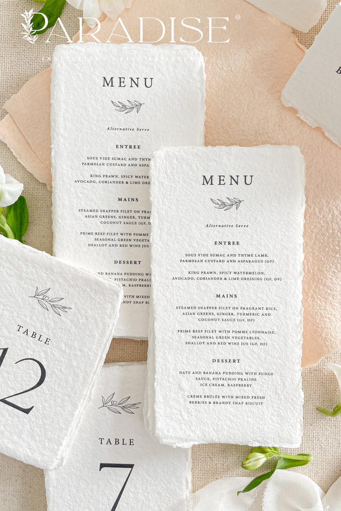 Sonnet Handmade Paper Wedding Menus