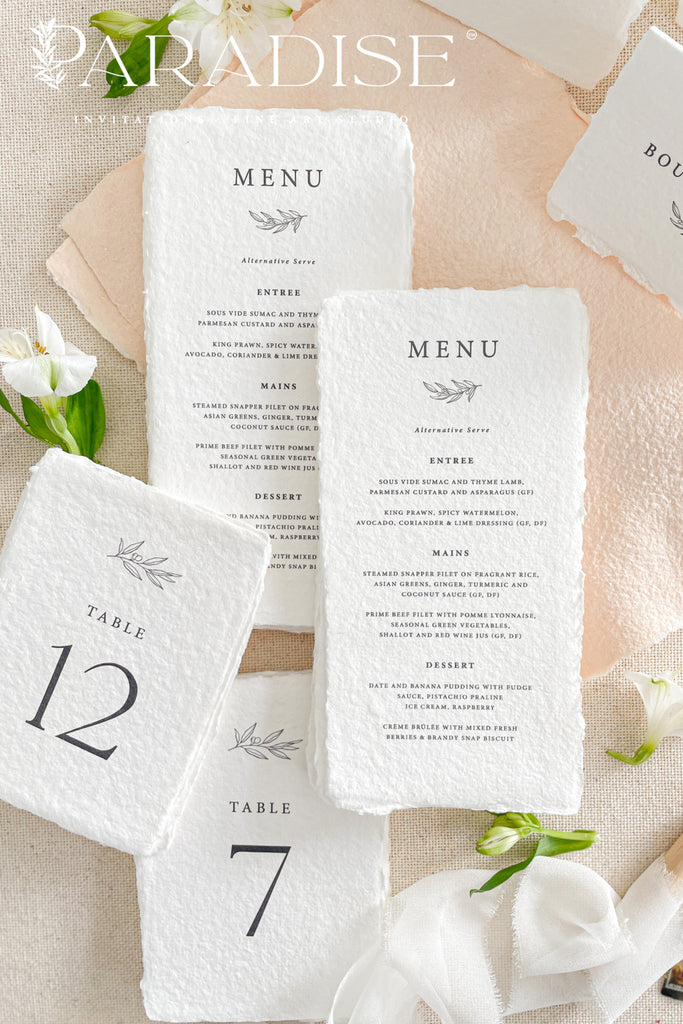 Sonnet Handmade Paper Wedding Menus