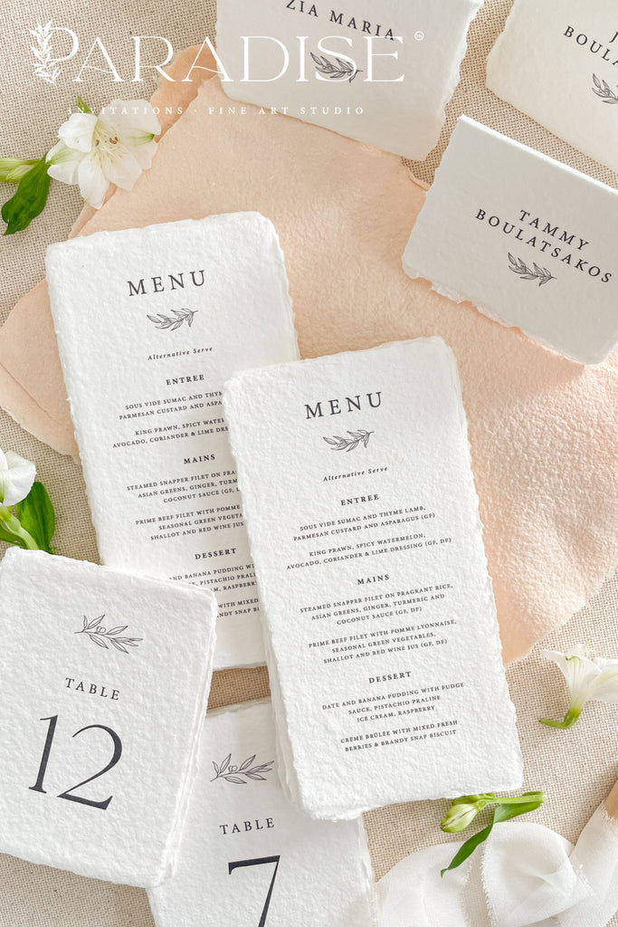 Sonnet Handmade Paper Wedding Menus