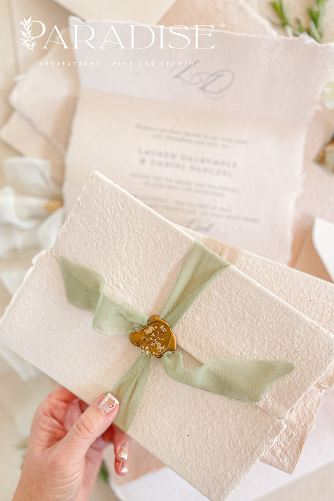 Rosie Tri Fold Handmade Paper Wedding Invitation Sets