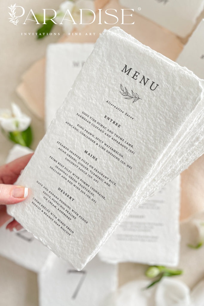 Sonnet Handmade Paper Wedding Menus