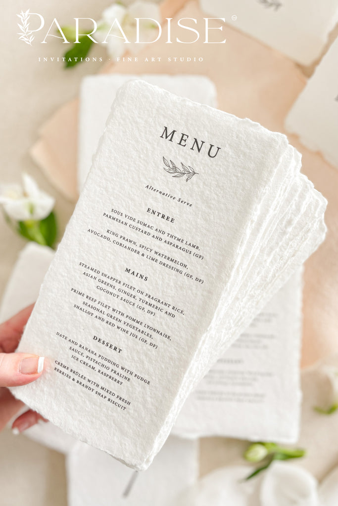 Sonnet Handmade Paper Wedding Menus