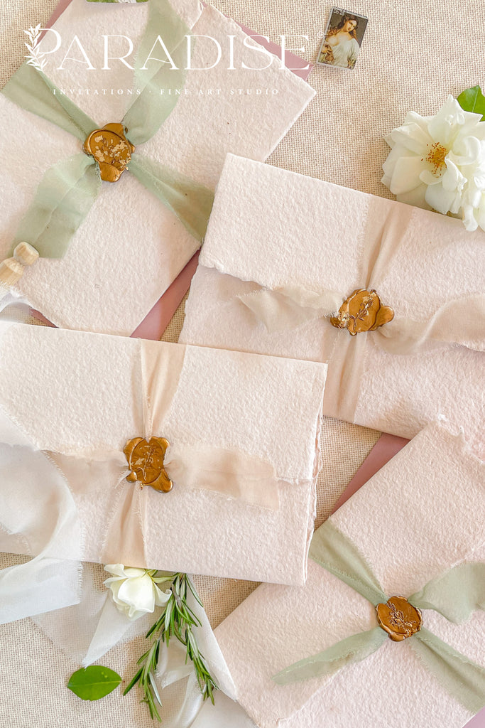 Rosie Tri Fold Handmade Paper Wedding Invitation Sets