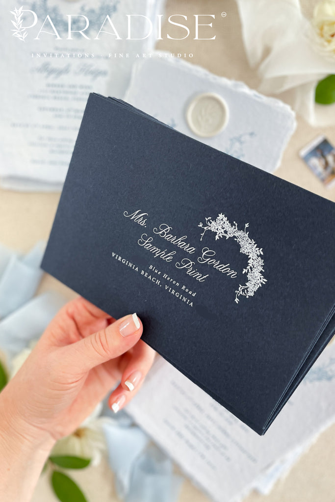 Navy Envelopes and White Ink Printing