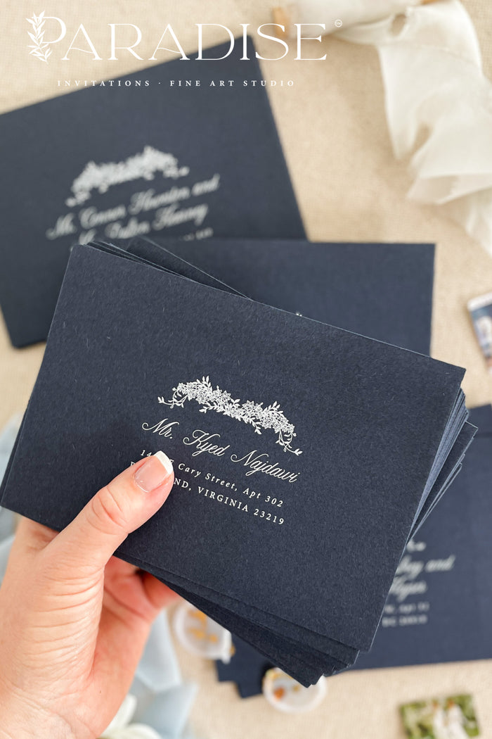 Navy Envelopes and White Ink Printing