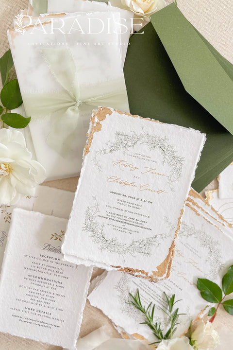 Announce your special day with the serene beauty of our garden wedding stationery set. This collection features a delicate golden leaf on each invite, adding a touch of timeless elegance and luxury. Perfect for a lush garden ceremony, an intimate outdoor reception, or any couple who appreciates a subtle yet romantic and sophisticated aesthetic. The unique design of this timeless romantic stationery is sure to set a beautiful and memorable tone for your celebration.