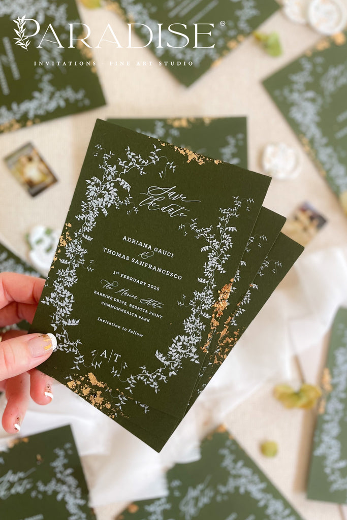 Ella Gold Leaf Save the Date Cards