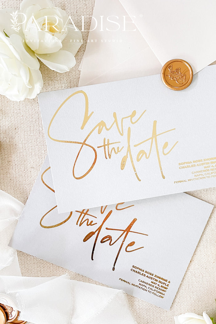 Phoebe Real Gold Foil Save the Date Cards